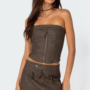 Ziva Faux Leather Lace Up Corset