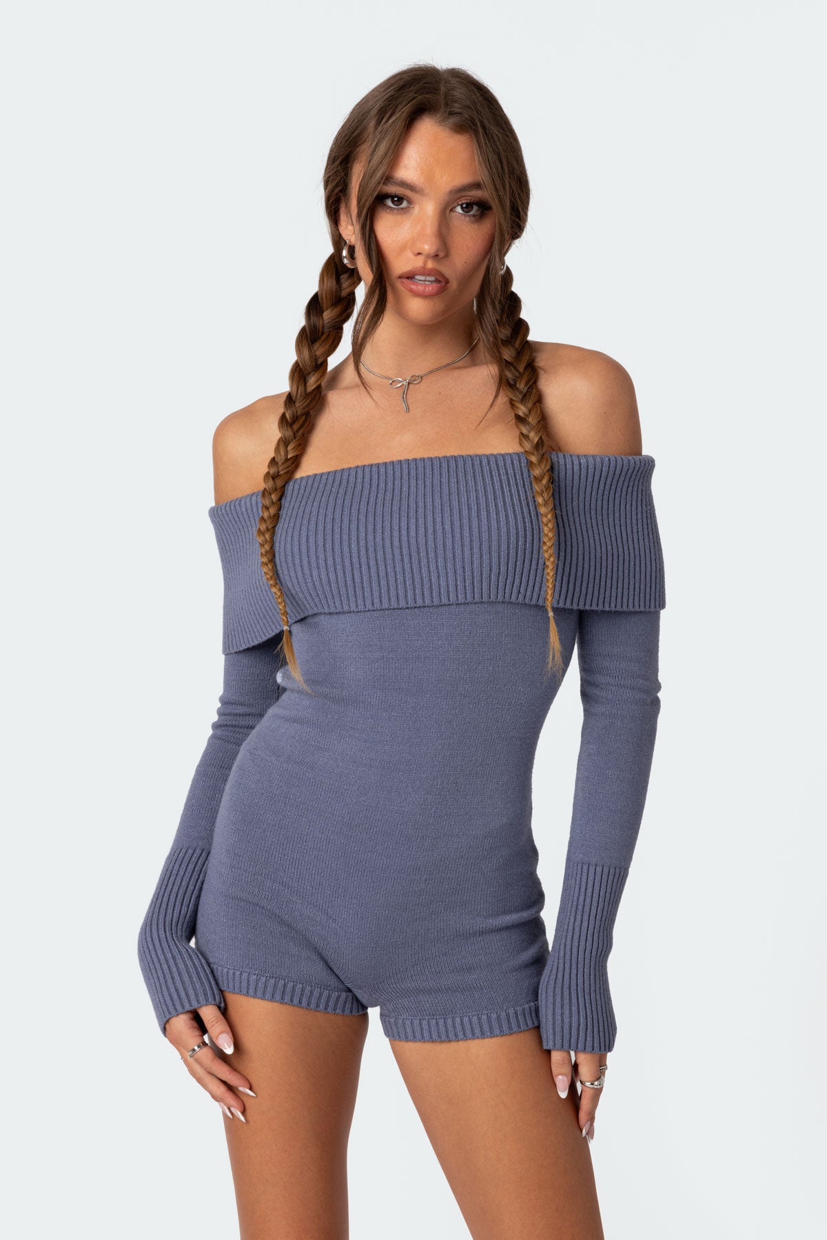 Pandorah Off Shoulder Knitted Romper - Image 2