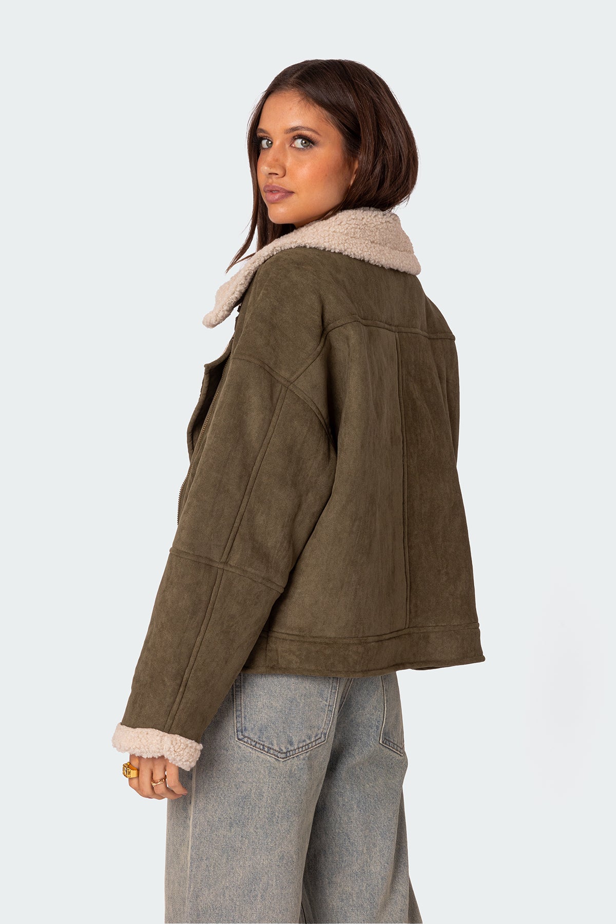 Faux Suede Shearling Oversized Jacket - Image 4