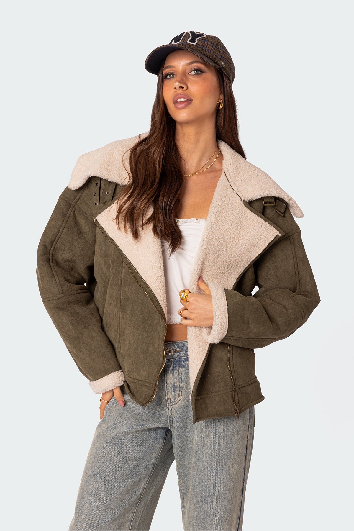 Faux Suede Shearling Oversized Jacket - Image 2