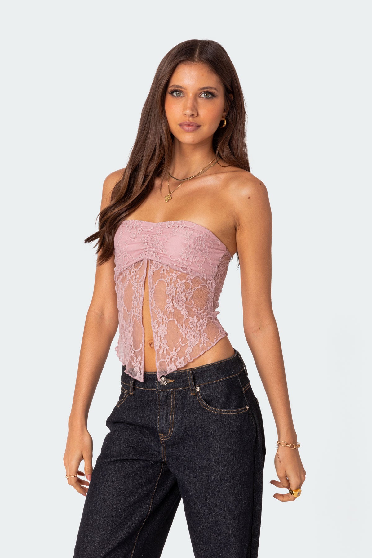 Twilight Sheer Lace Split Front Top - Image 4