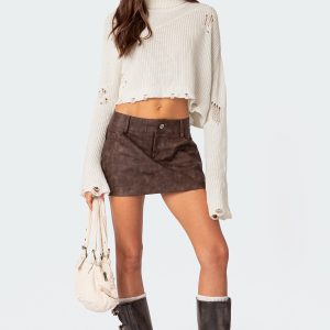 Euphoria Washed Faux Leather Mini Skirt
