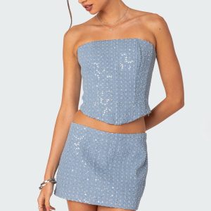 Icing sequined denim corset