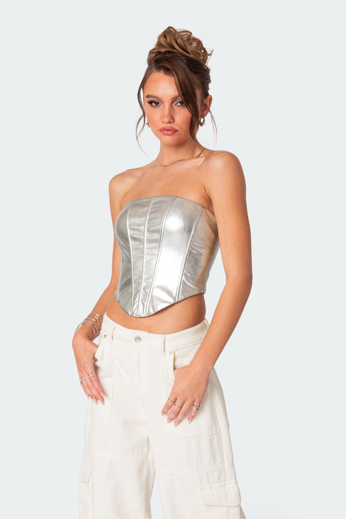 Mabel Metallic Faux Leather Corset - Image 3