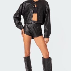 Ramona High Rise Faux Leather Micro Shorts