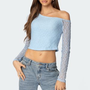 Fabia Asymmetric Textured Lace Top