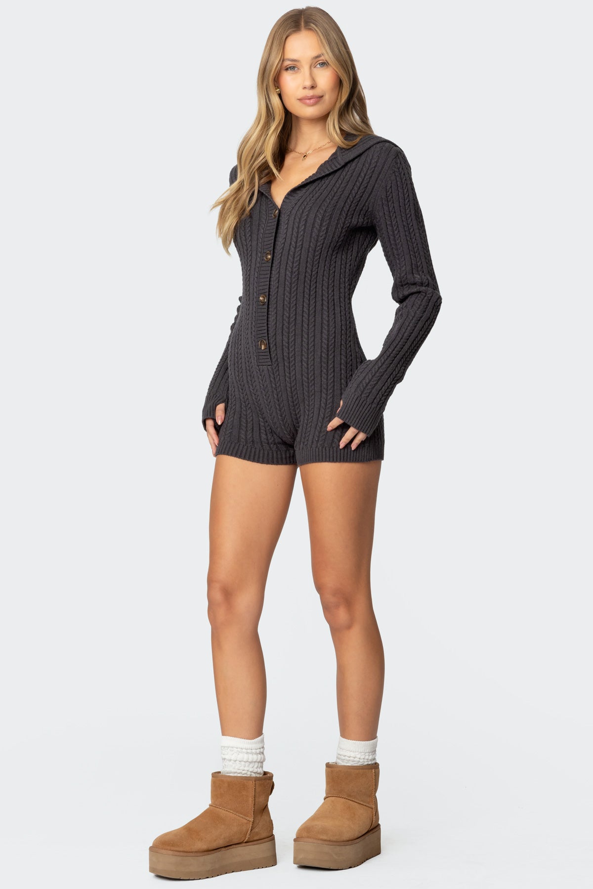 Hooded Cable Knit Romper - Image 3
