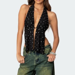 Studded Open Back Halter Top