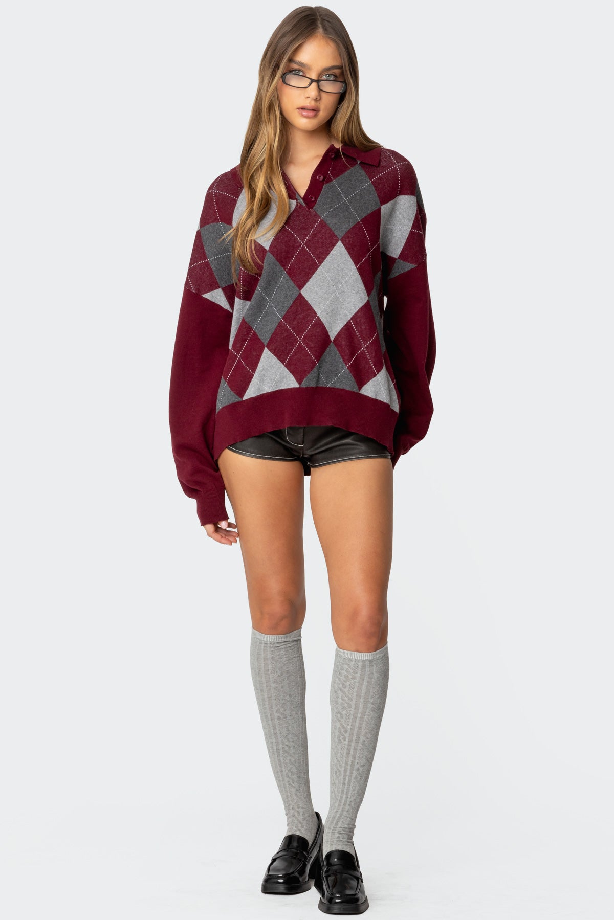 Argyle Oversized Polo Sweater - Image 2