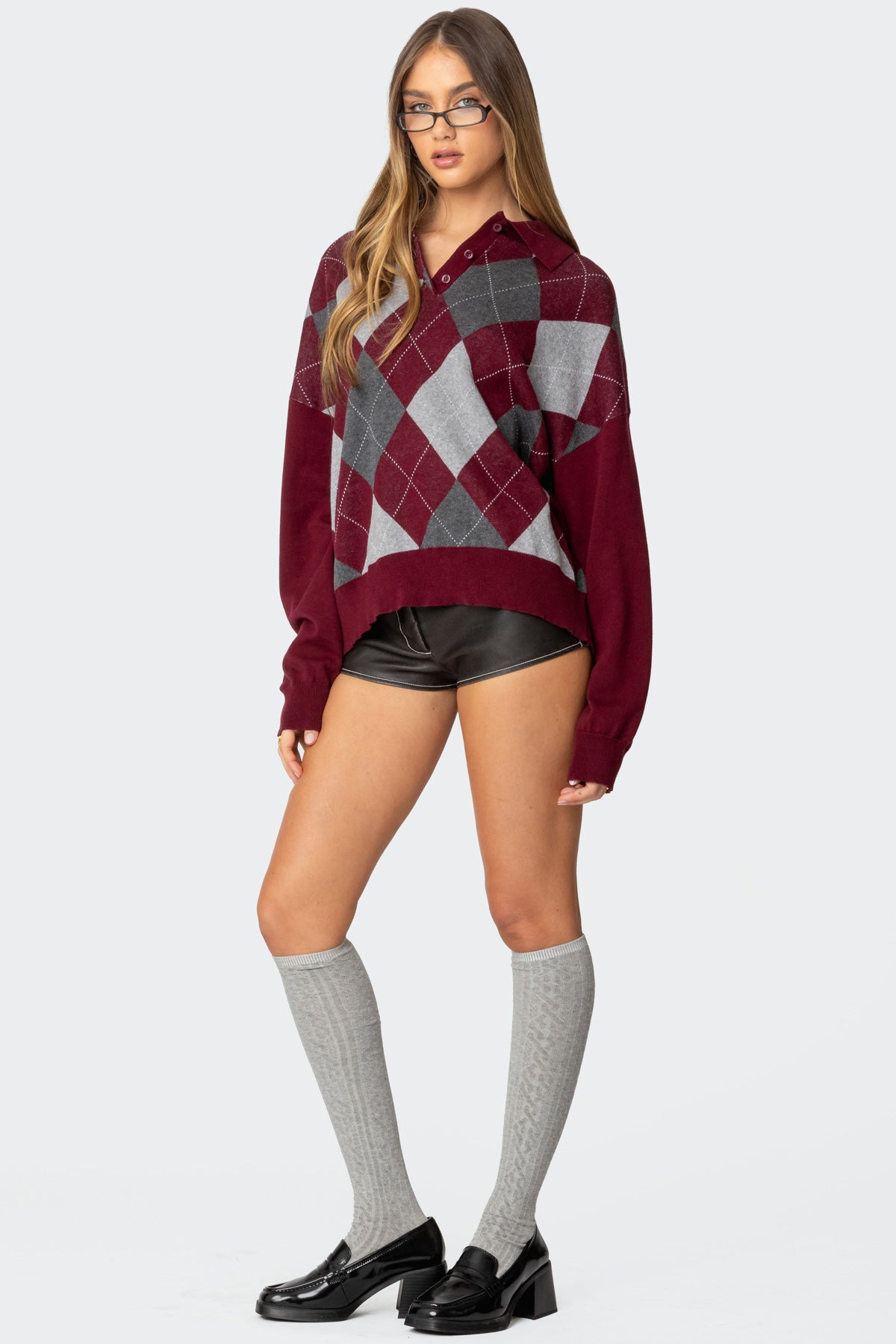 Argyle Oversized Polo Sweater - Image 4