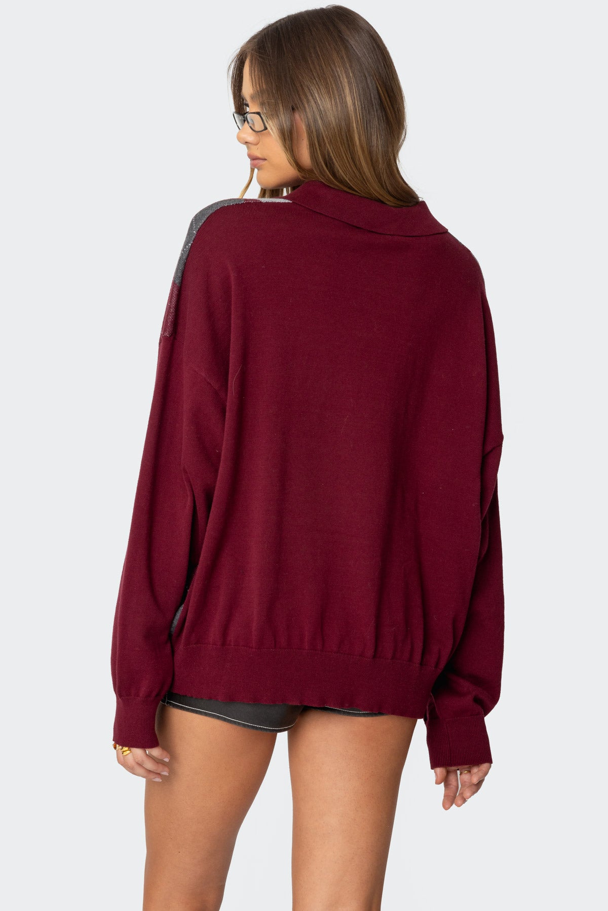 Argyle Oversized Polo Sweater - Image 5