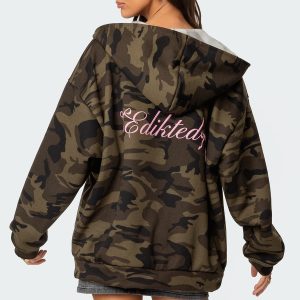 Camo Oversized Bow Detail Hoodie