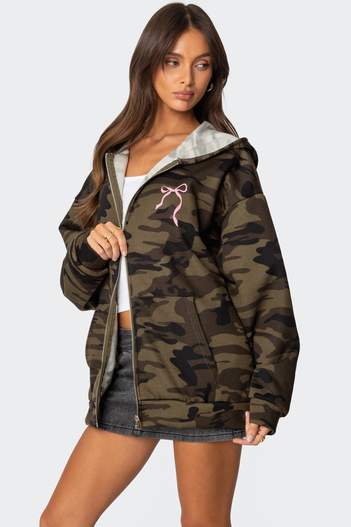 Camo Oversized Bow Detail Hoodie - Image 4