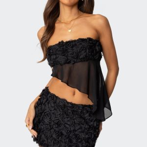 Nya Asymmetric Chiffon Flower Top