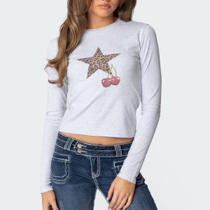 Cherry Leopard Star Long Sleeve T Shirt
