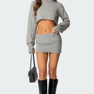 Gino Fold Over Knit Mini Skirt