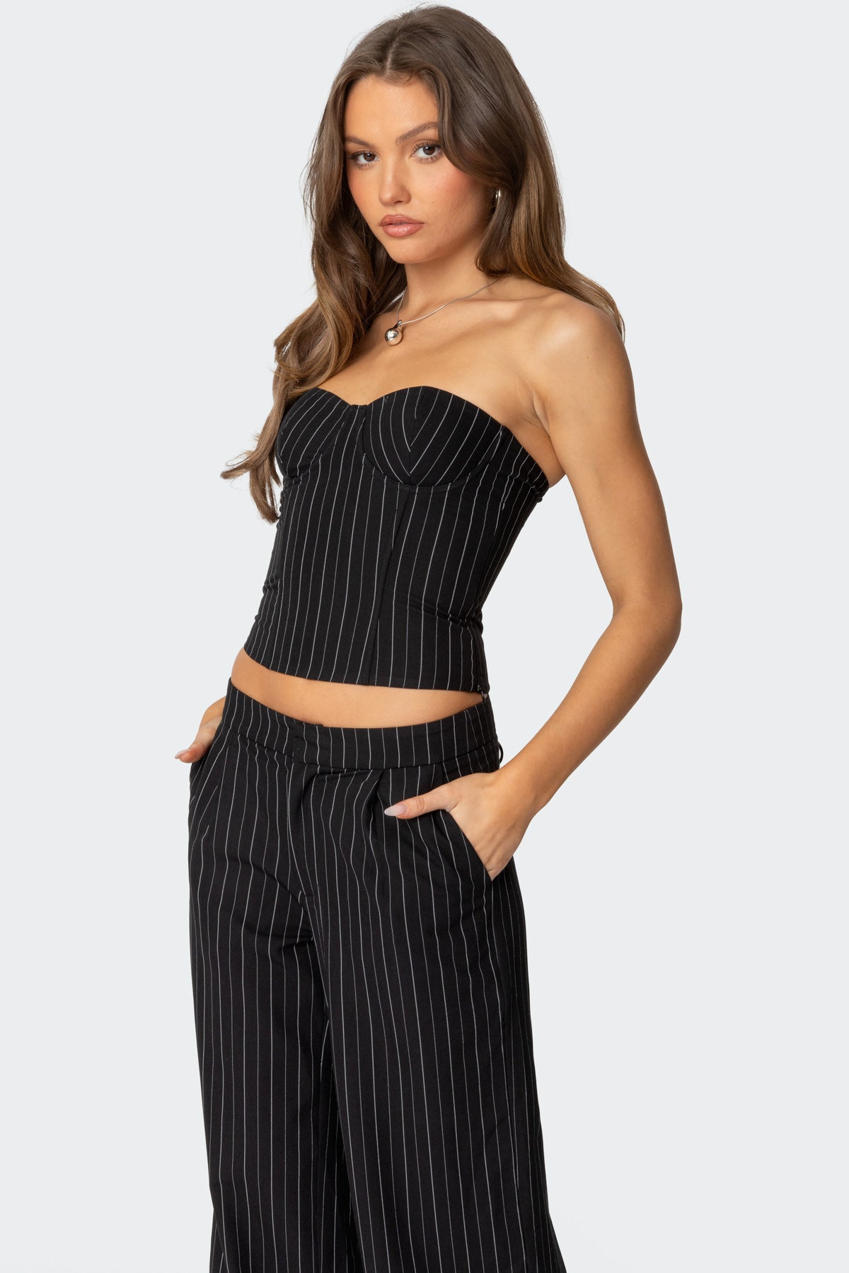 Aliza Strapless Pinstripe Corset - Image 3