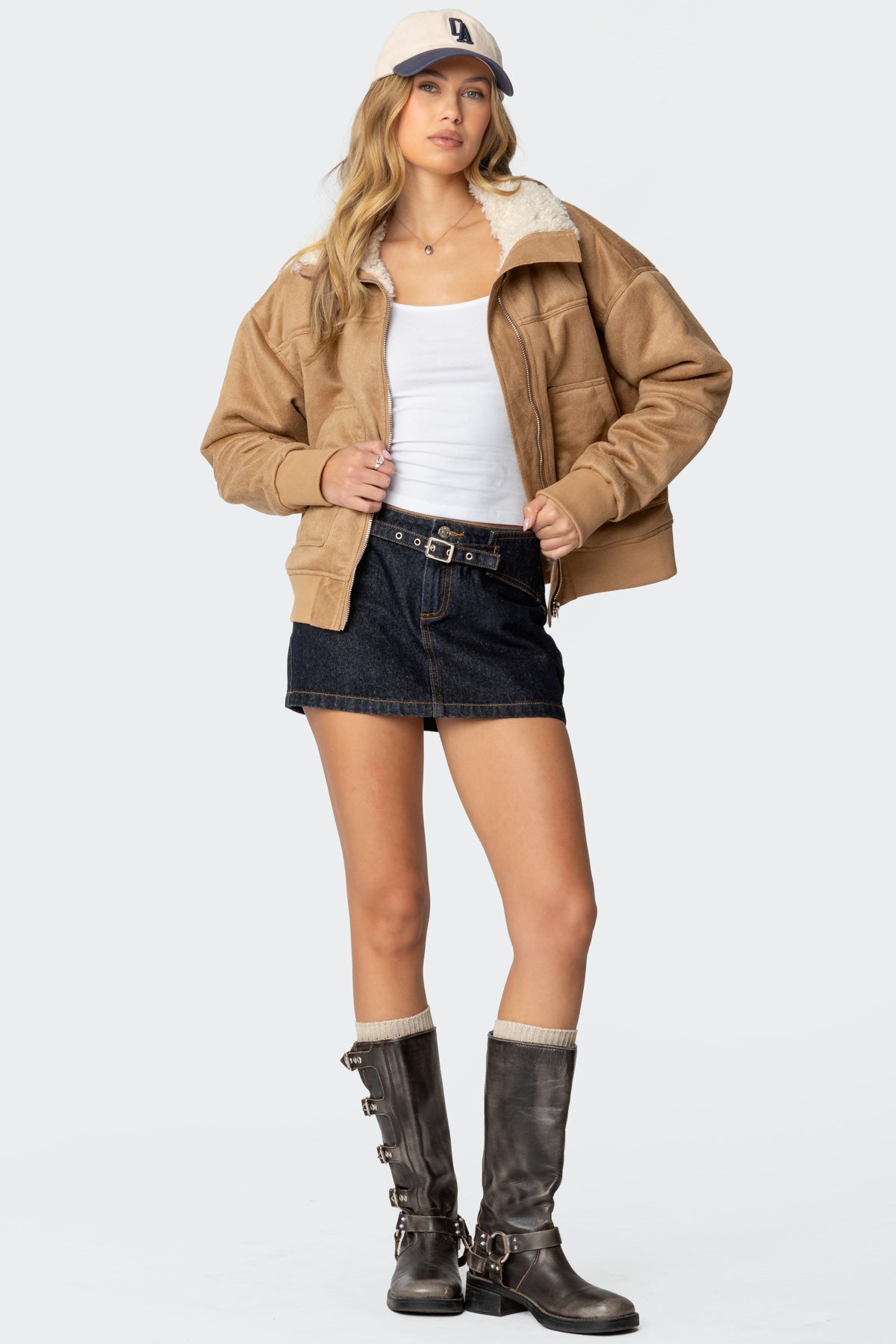 Faux Suede Shearling Bomber Jacket - Image 5