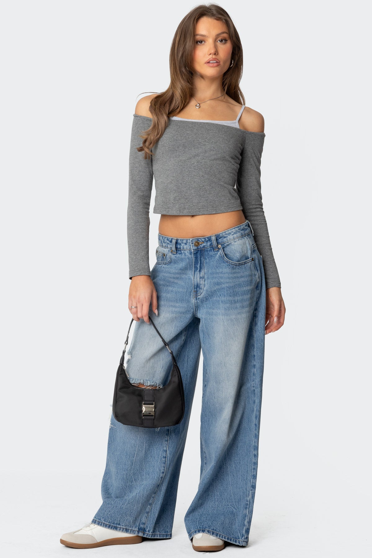 Off Shoulder Layered Long Sleeve T Shirt - Image 2