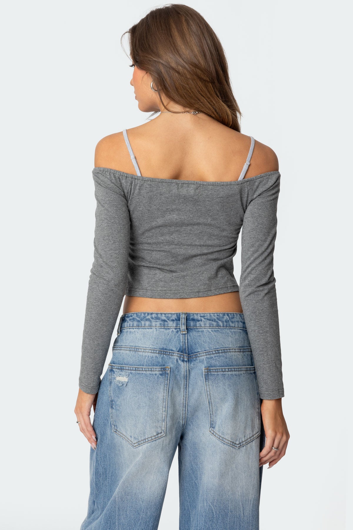 Off Shoulder Layered Long Sleeve T Shirt - Image 5