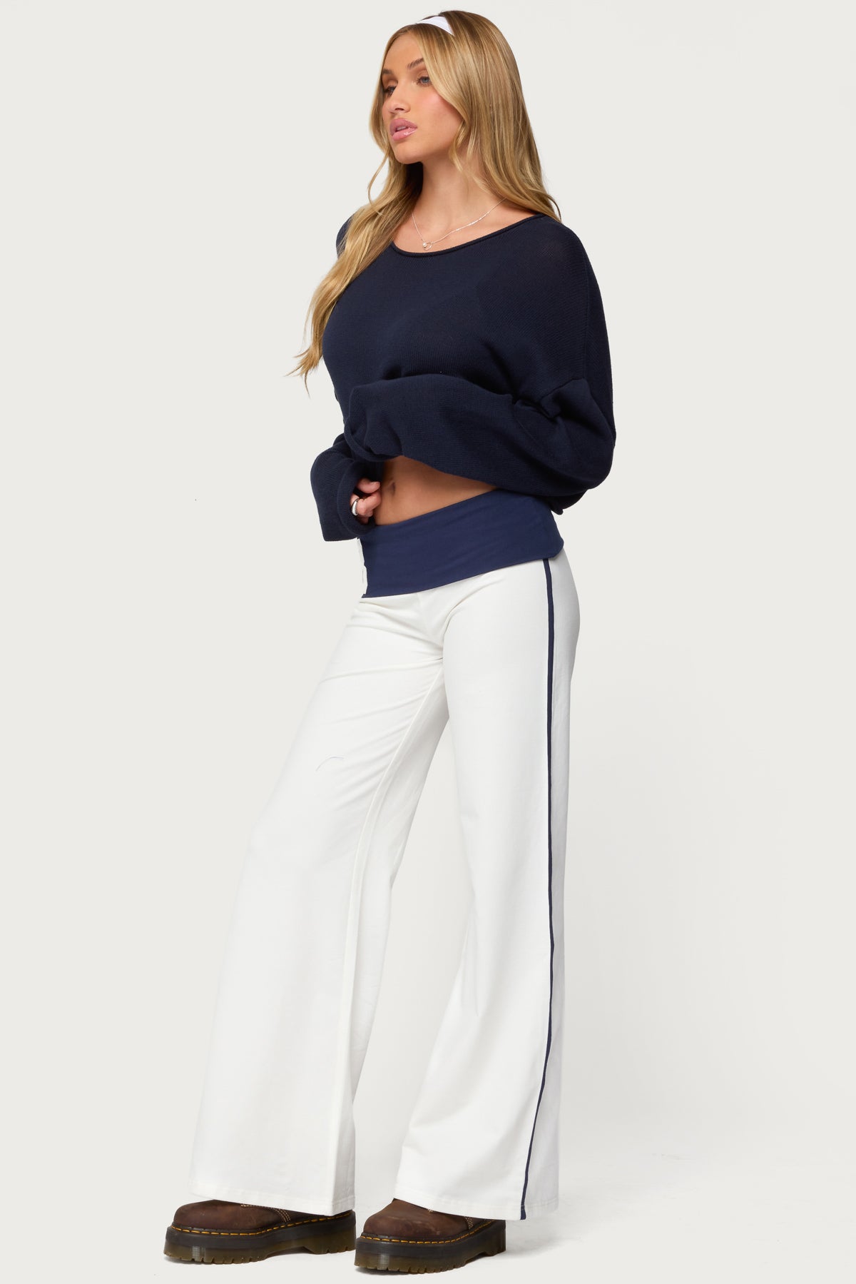 8 Contrast Fold Over Wide Leg Pants - Image 3