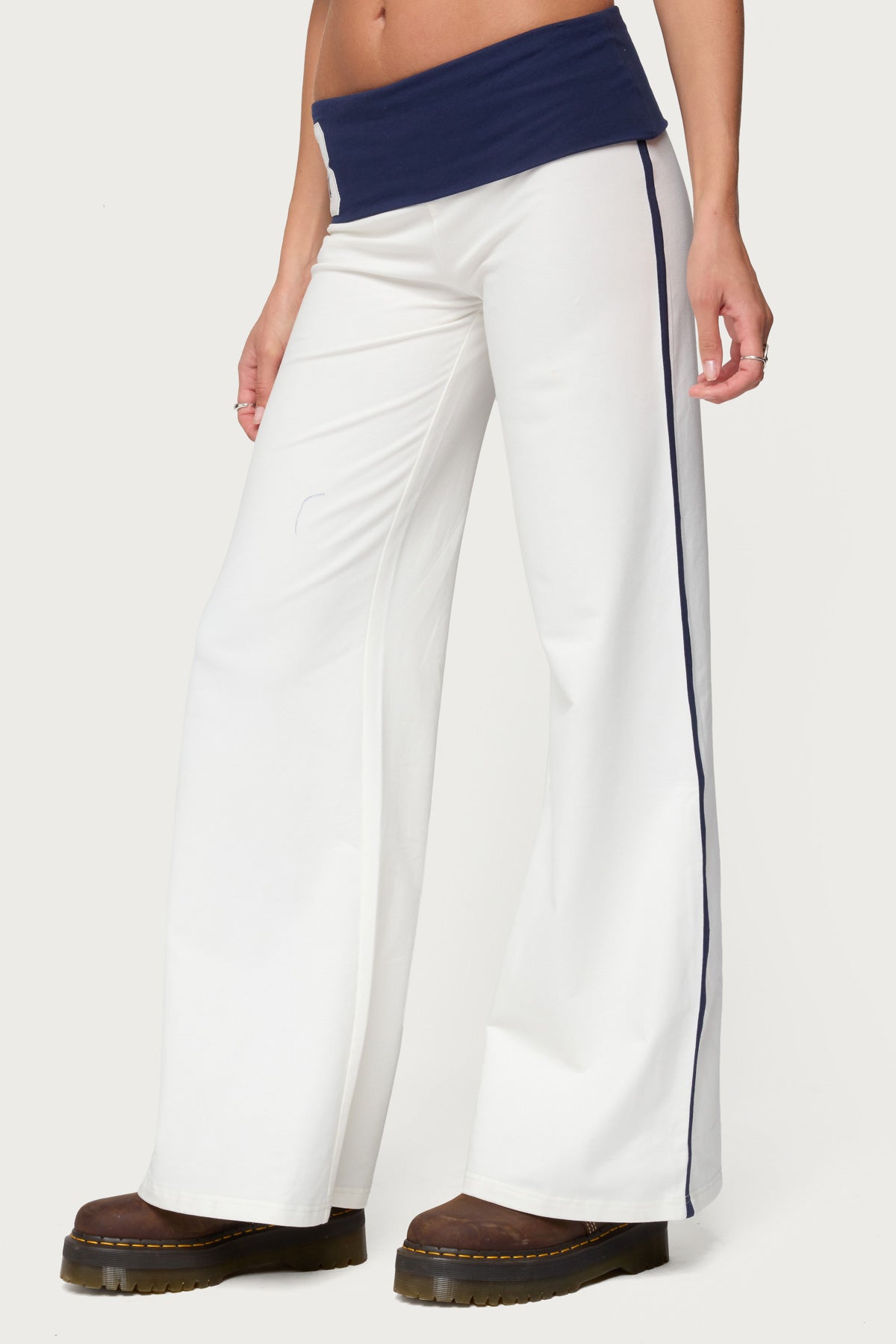 8 Contrast Fold Over Wide Leg Pants - Image 4