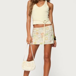 Floral Bead & Sequin Mini Skirt