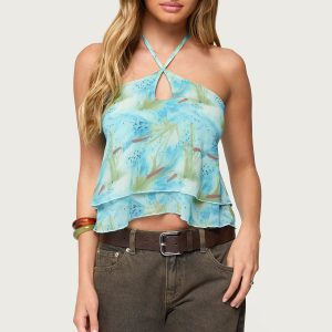 Dragon Lily Layered Chiffon Halter Top