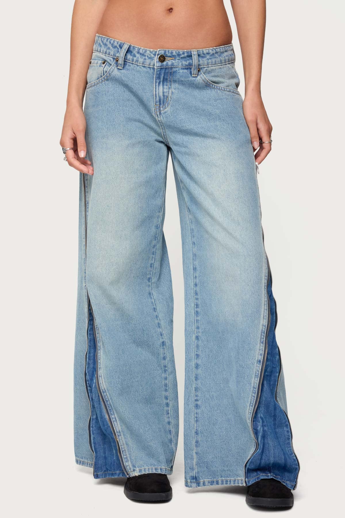 Zippered Washed Wide Leg Jeans - Image 2