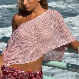 Sequin Fringe Knit Poncho