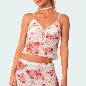 Portofino Printed Sheer Lace Tank Top