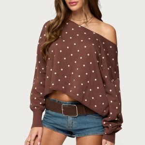 Oversized Off Shoulder Polka Dot Sweater