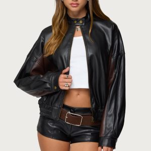 Lavena Contrast Faux Leather Jacket