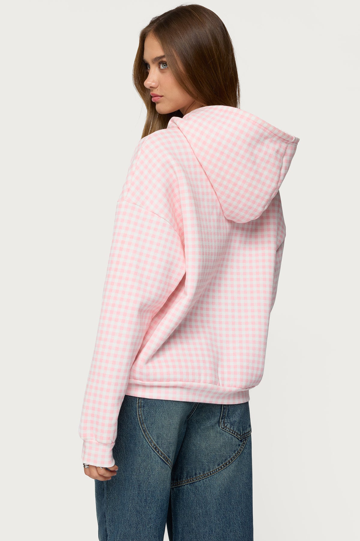 Edikted Gingham Oversized Hoodie - Image 5