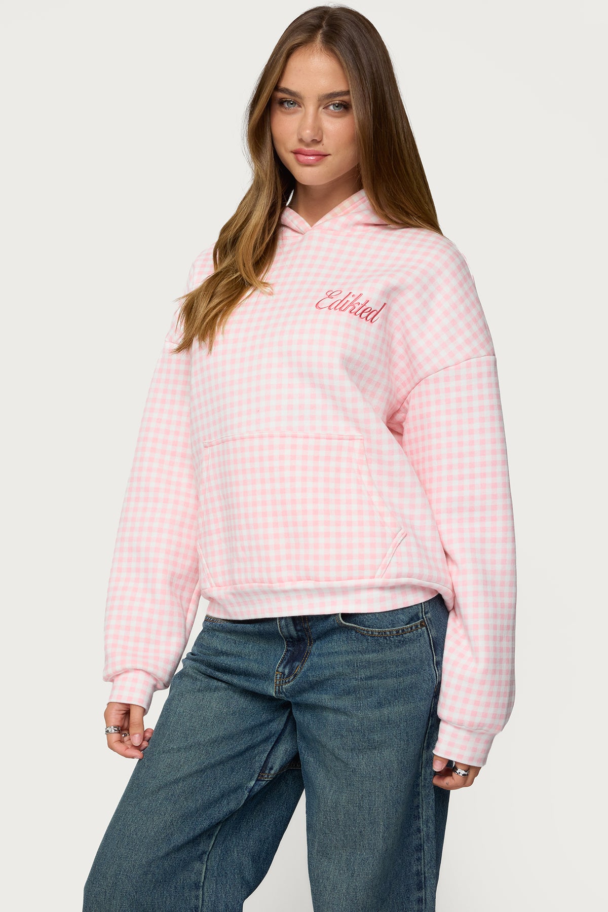 Edikted Gingham Oversized Hoodie - Image 3