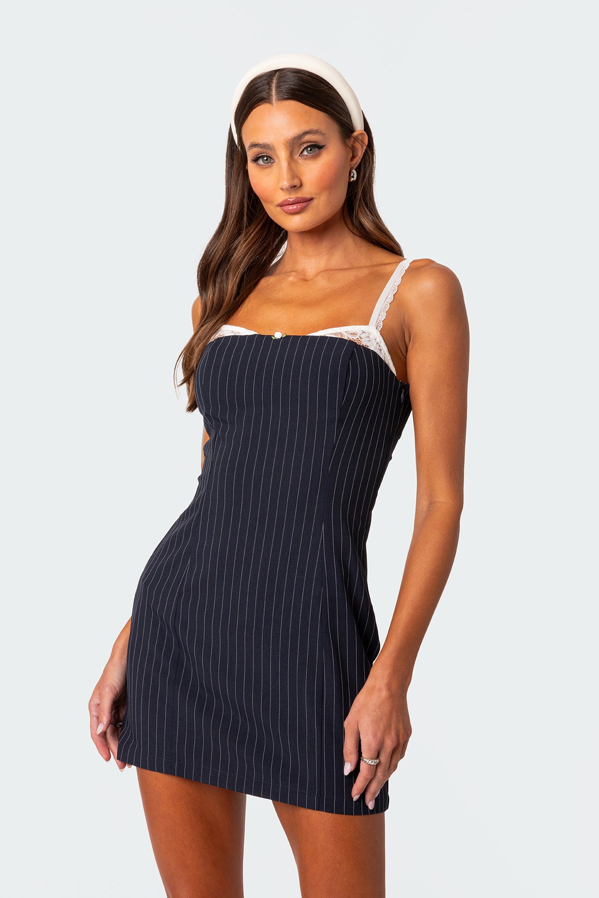Pinstripe Bra Detail Mini Dress - Image 2