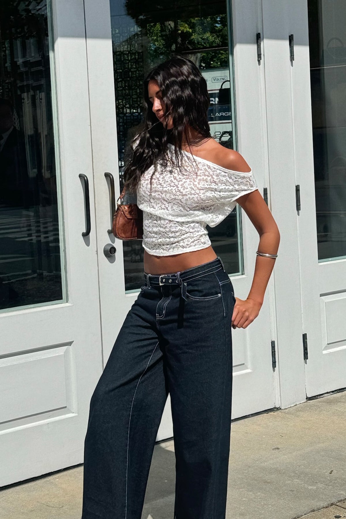 Kessa Sheer Lace Off Shoulder Top - Image 7