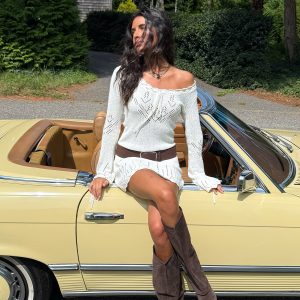 Shaia Pointelle Knit Mini Dress